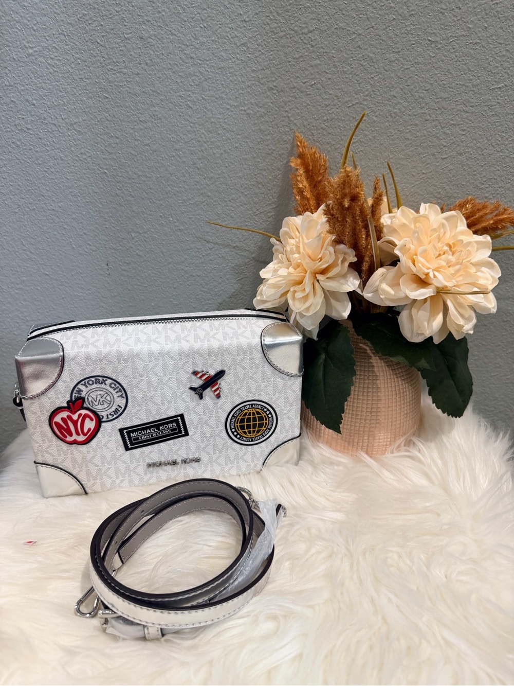Michael Kors White Logo Patch Trunk Crossbody